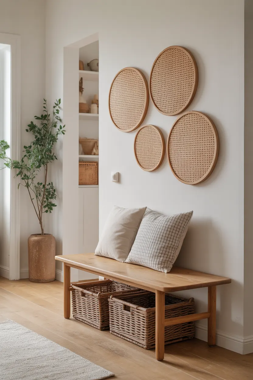 Inspiration entree maison decoration murale rotin cannage