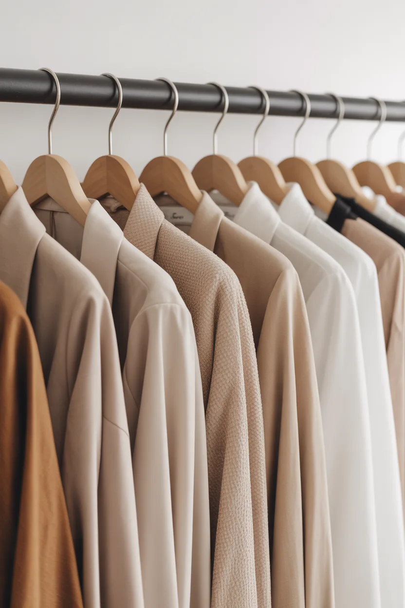 Tringle dressing entrée avec cintres bois uniformes