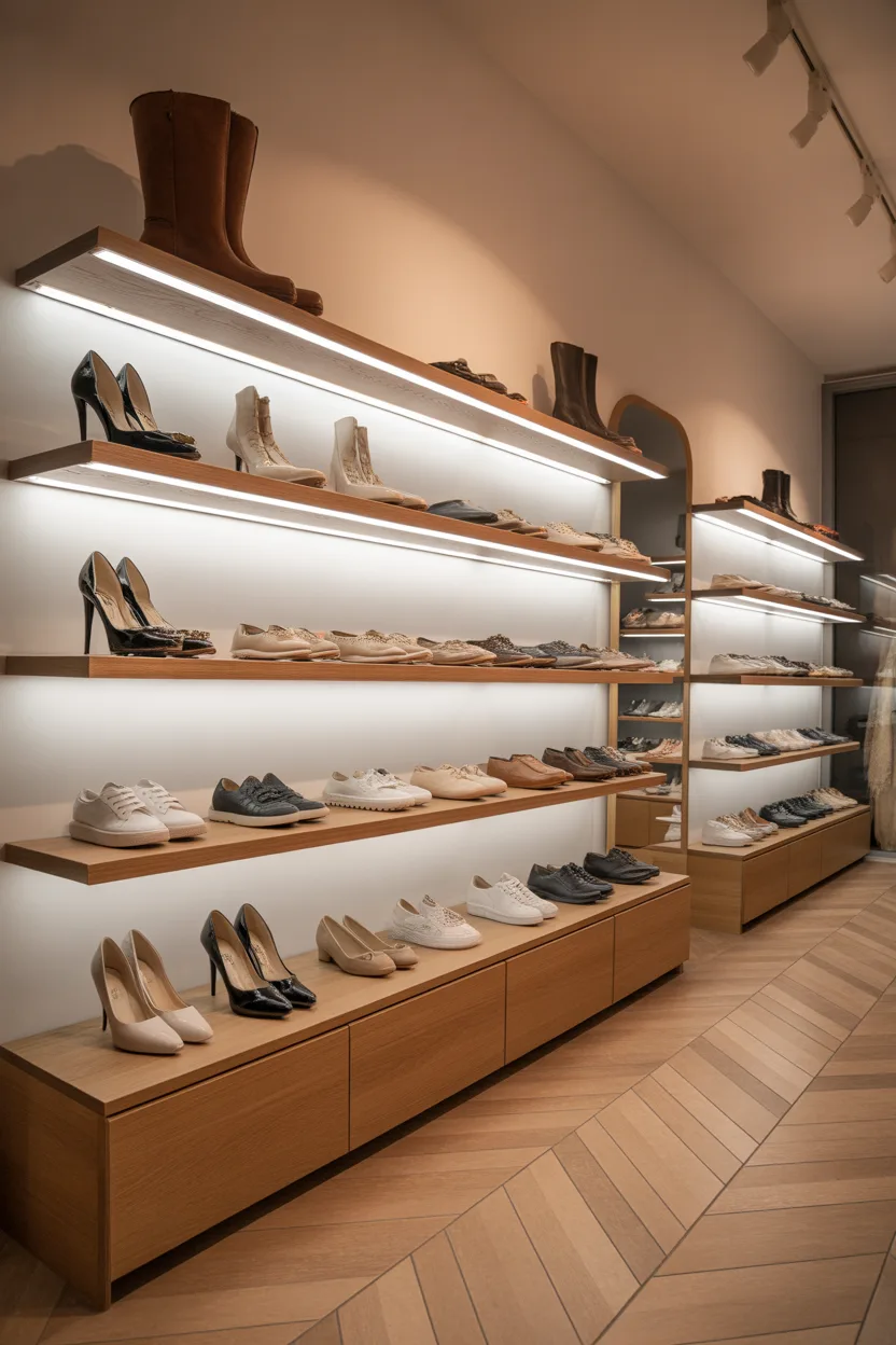 Mur dressing entrée maison pour chaussures avec éclairage LED