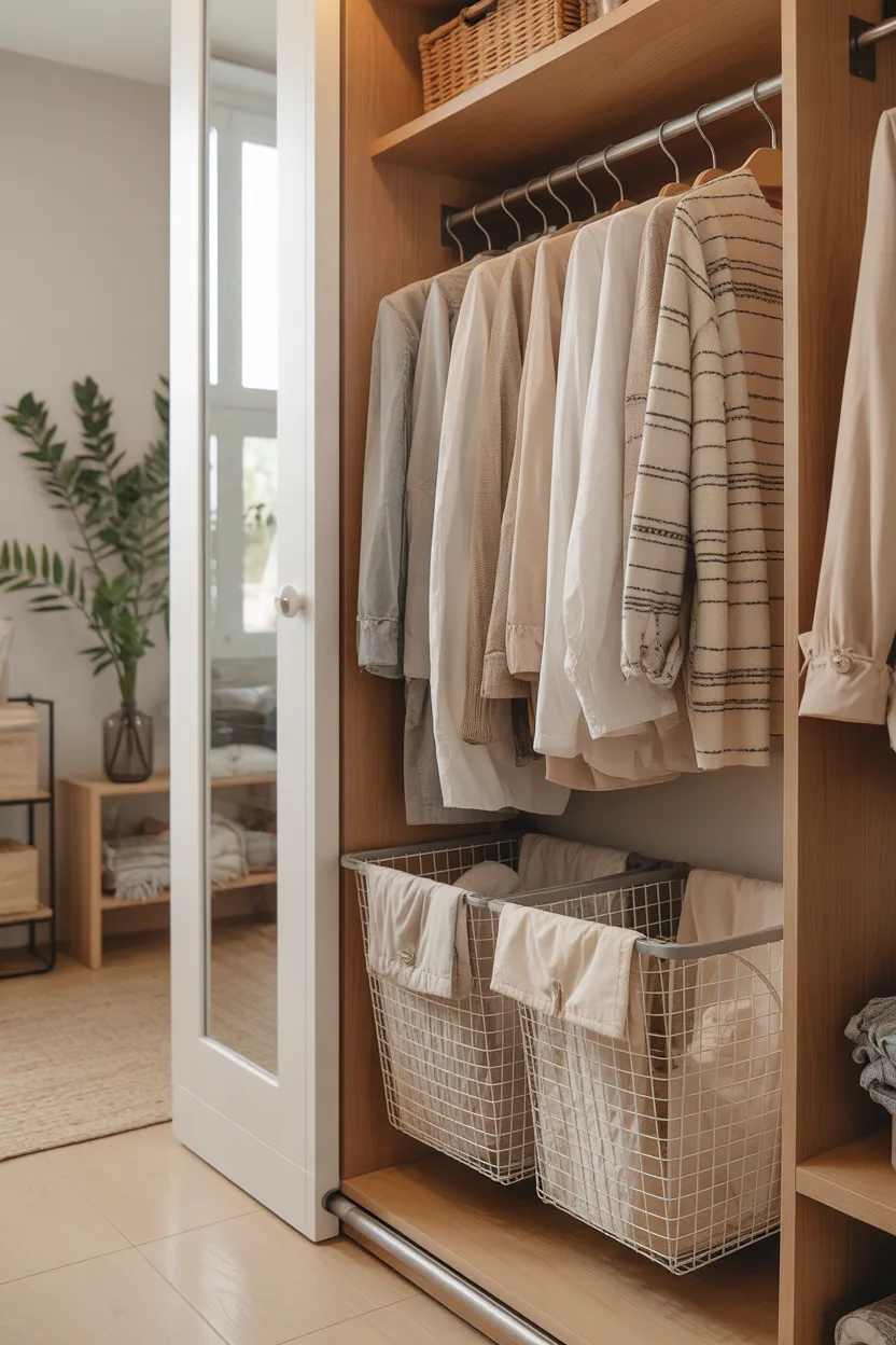 Dressing entrée maison avec paniers linge sale coulissants