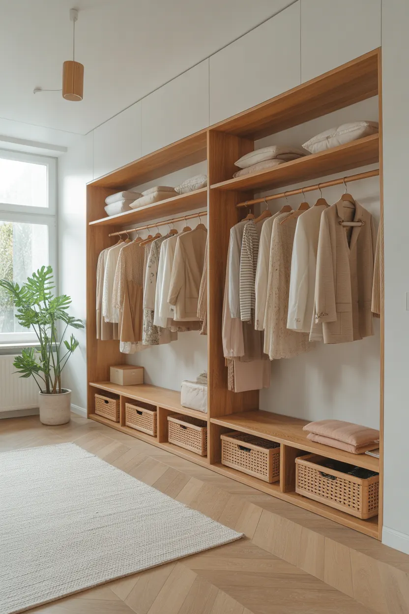 Dressing entrée maison minimaliste scandinave bois clair