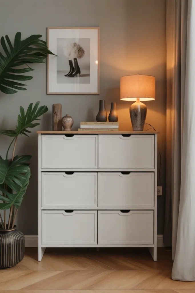 Inspiration entree maison meuble chaussures blanc discret