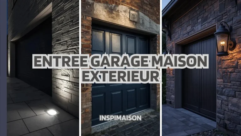 Collage de trois photos montrant différentes idées d'aménagement pour une entrée de garage maison extérieur, avec éclairage, peinture et appliques murales.