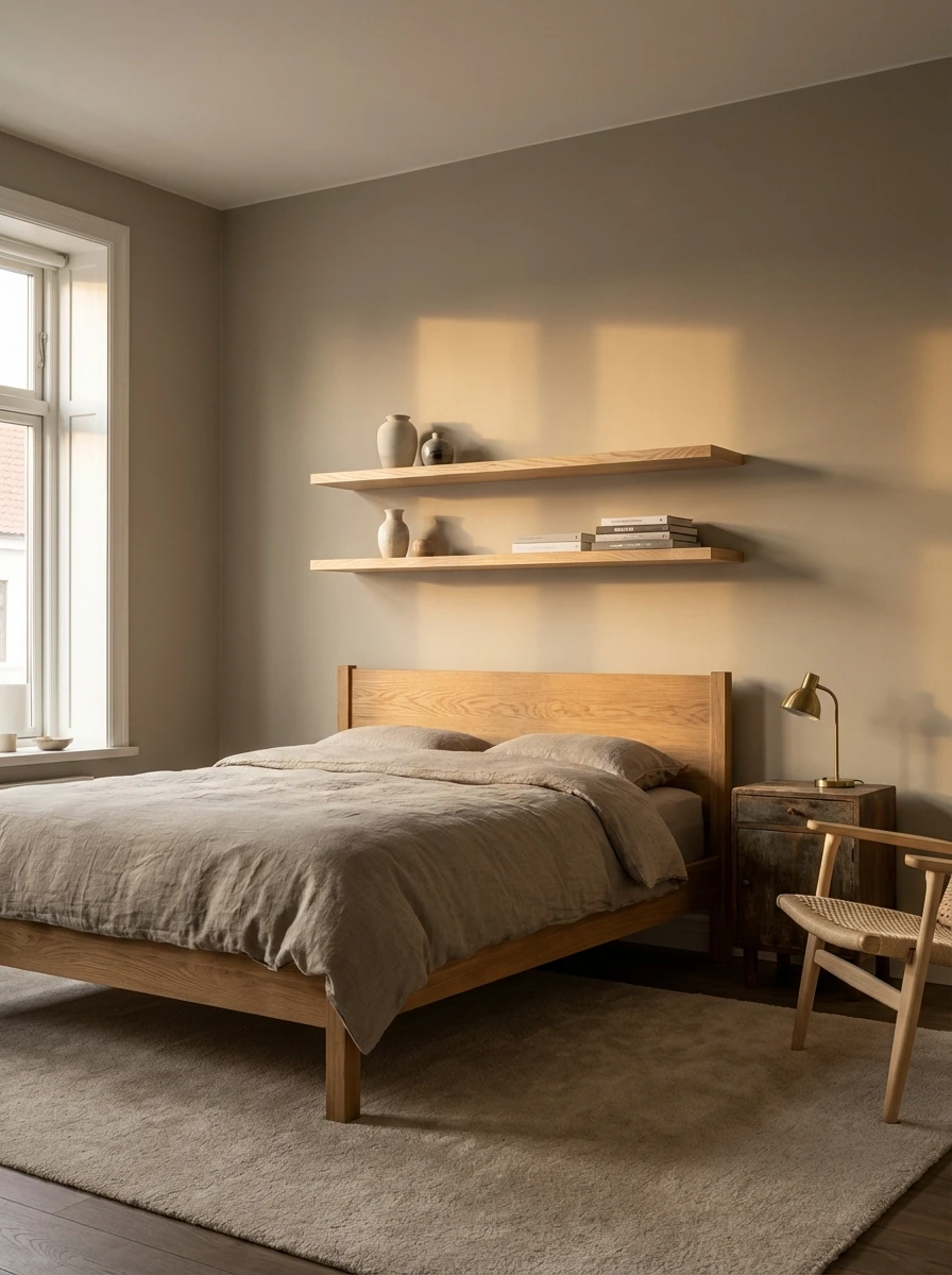 Chambre minimaliste : l'alliance du bois naturel et des tons neutres