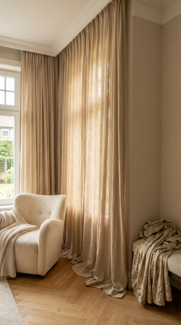 Rideaux en lin longs jusqu'au sol : élégance et verticalité