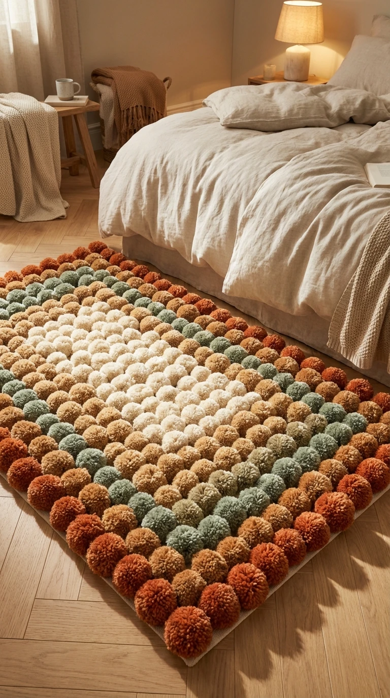 Tapis en pompons colorés DIY pour décoration de chambre