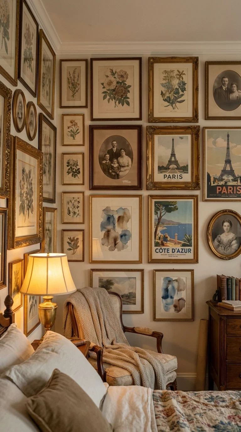 Décorer les murs d'une galerie de cadres rétro c