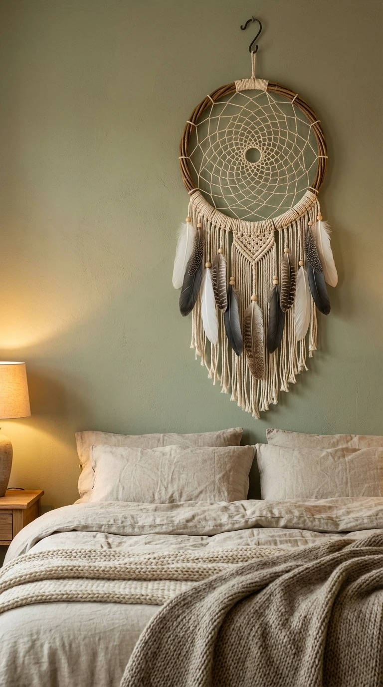 Attrape-rêves en macramé et plumes naturelles