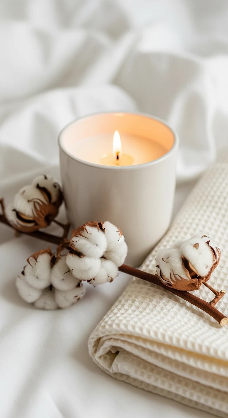 La bougie fleur de coton : la douceur du linge frais