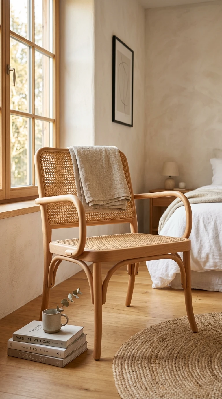 Chaise en bois clair et cannage : design scandinave pour un intérieur serein