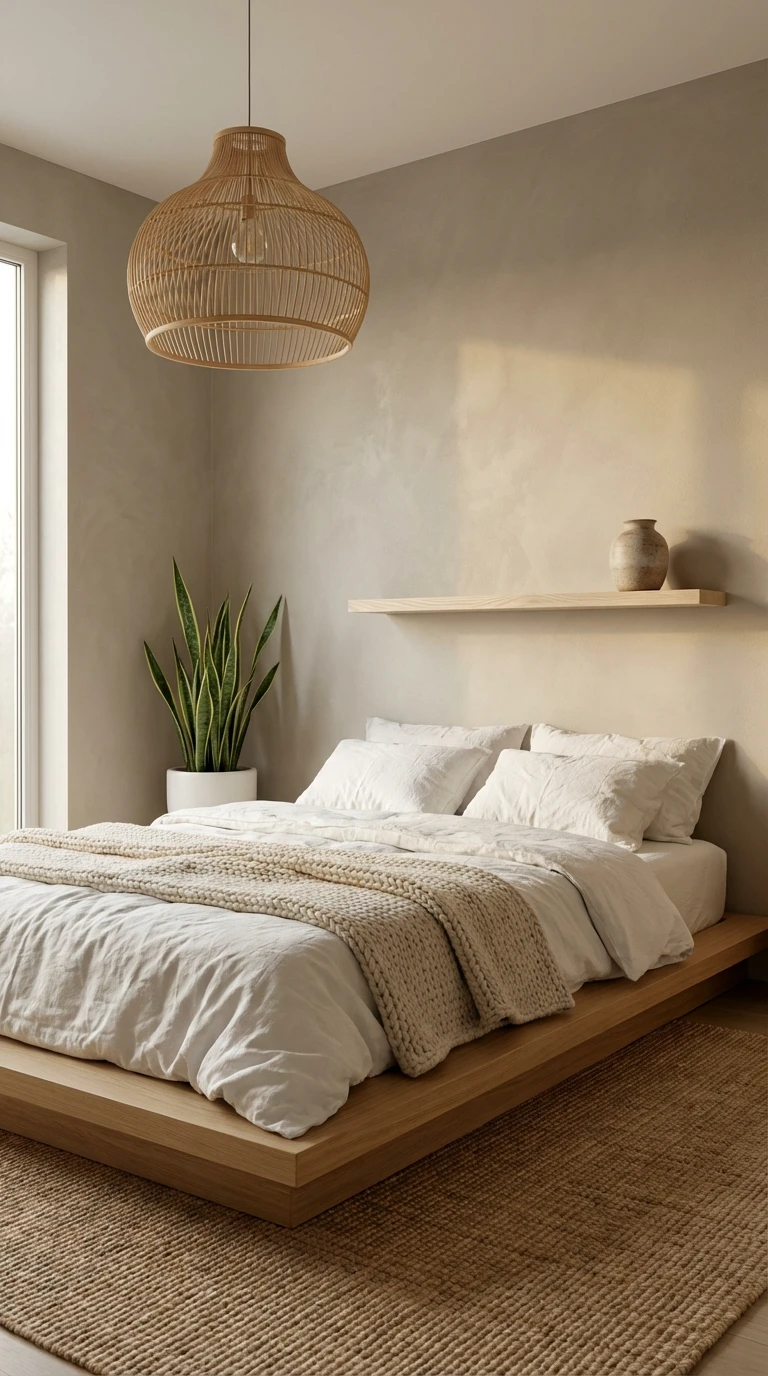 Chambre Japandi zen et cocooning au design épuré