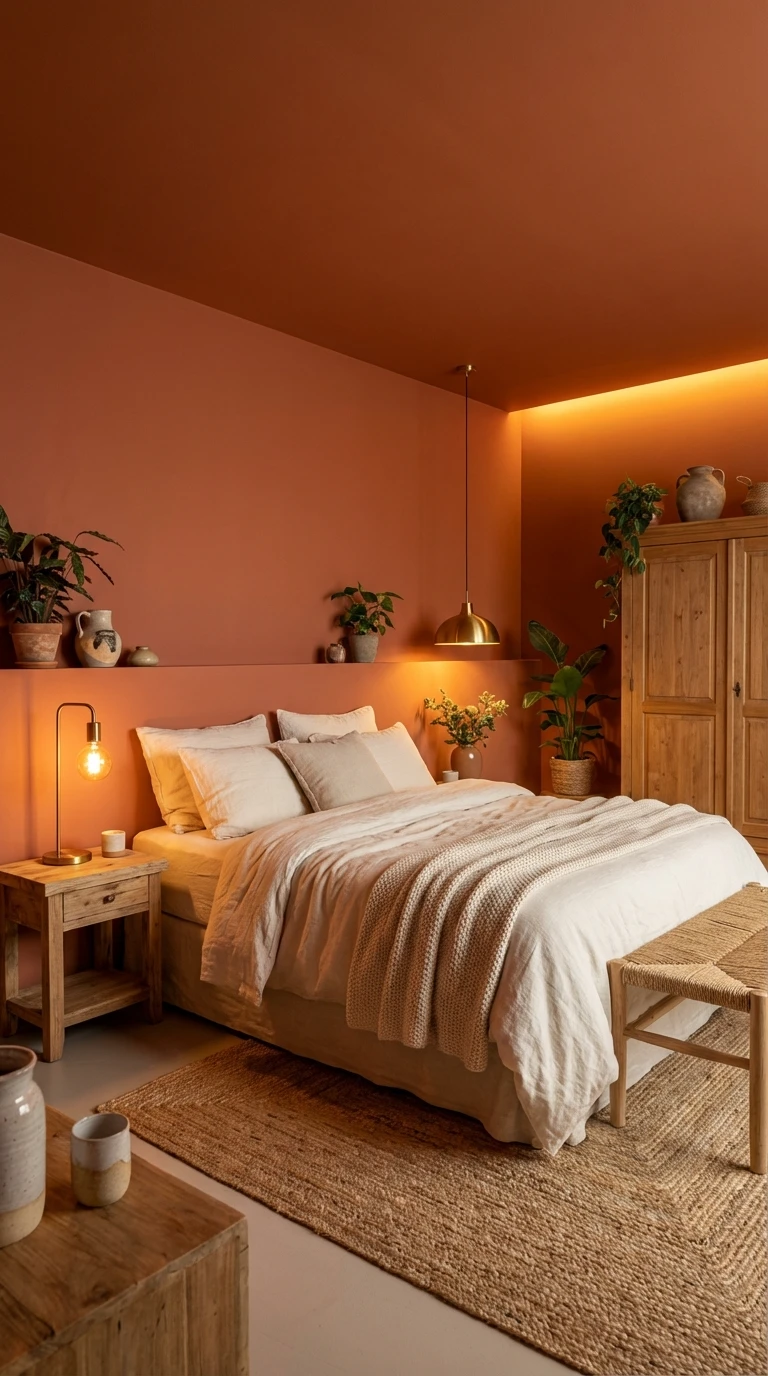 Chambre cocooning aux murs terracotta