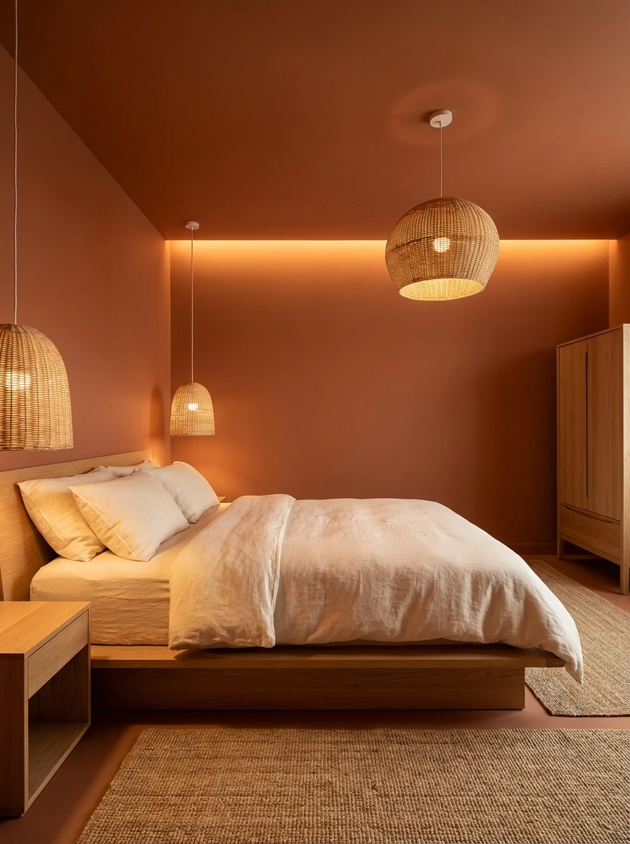Chambre monochrome terracotta : l'effet d'enveloppement total