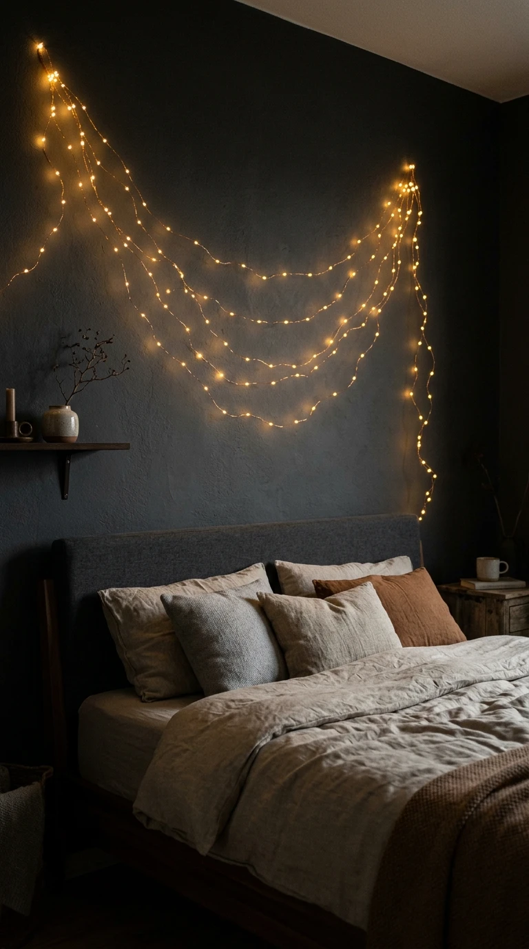 Guirlande Lumineuse en Cuivre : Décoration Murale Ambiance Ciel Étoilé