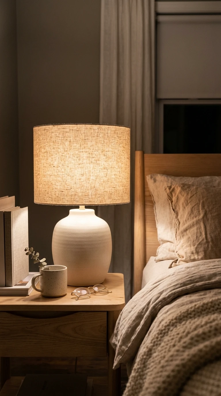 Lampe de chevet à abat-jour en lin : lumière douce et ambiance cosy