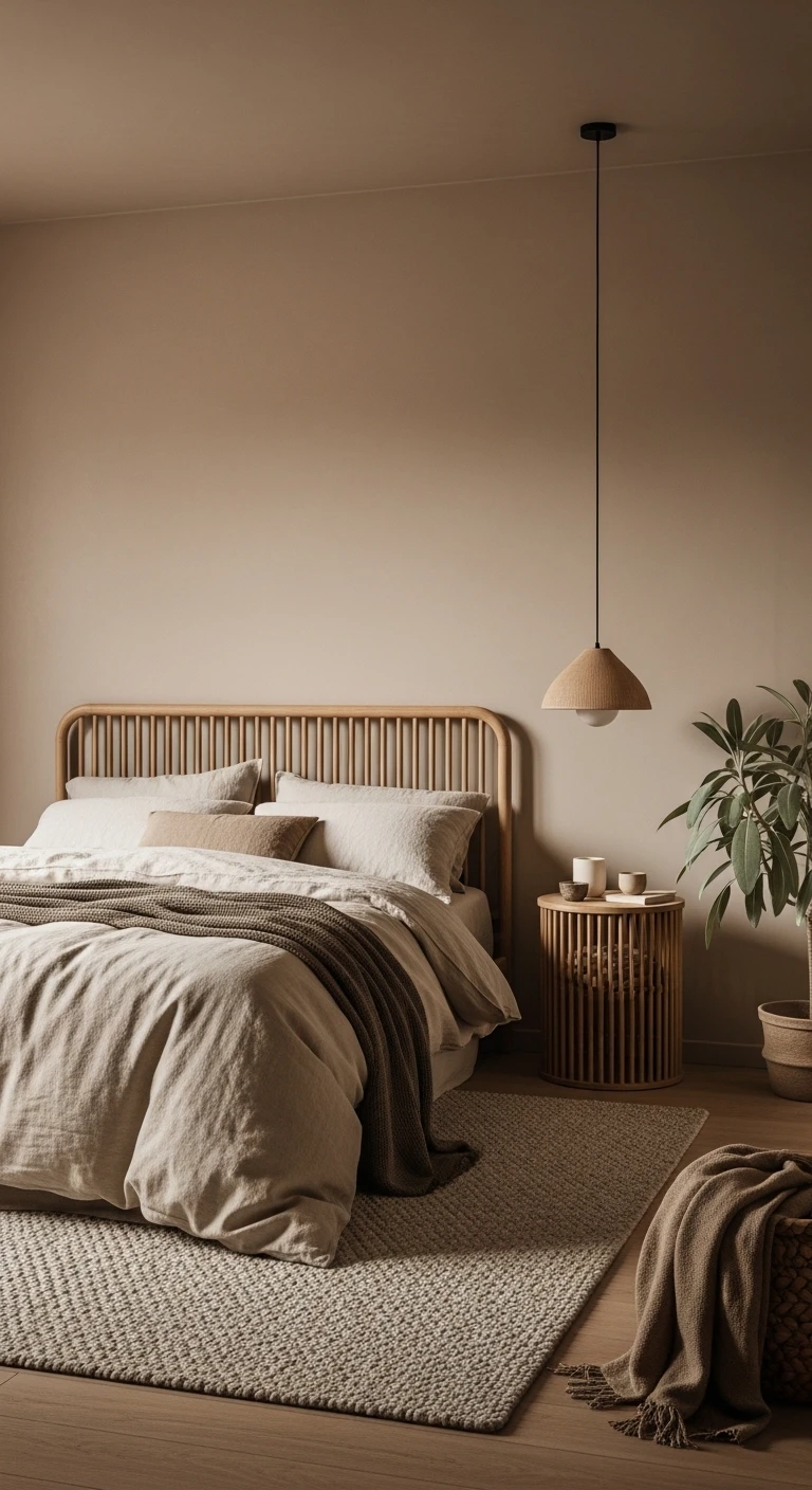 Chambre zen : palette de neutres chauds et tons naturels