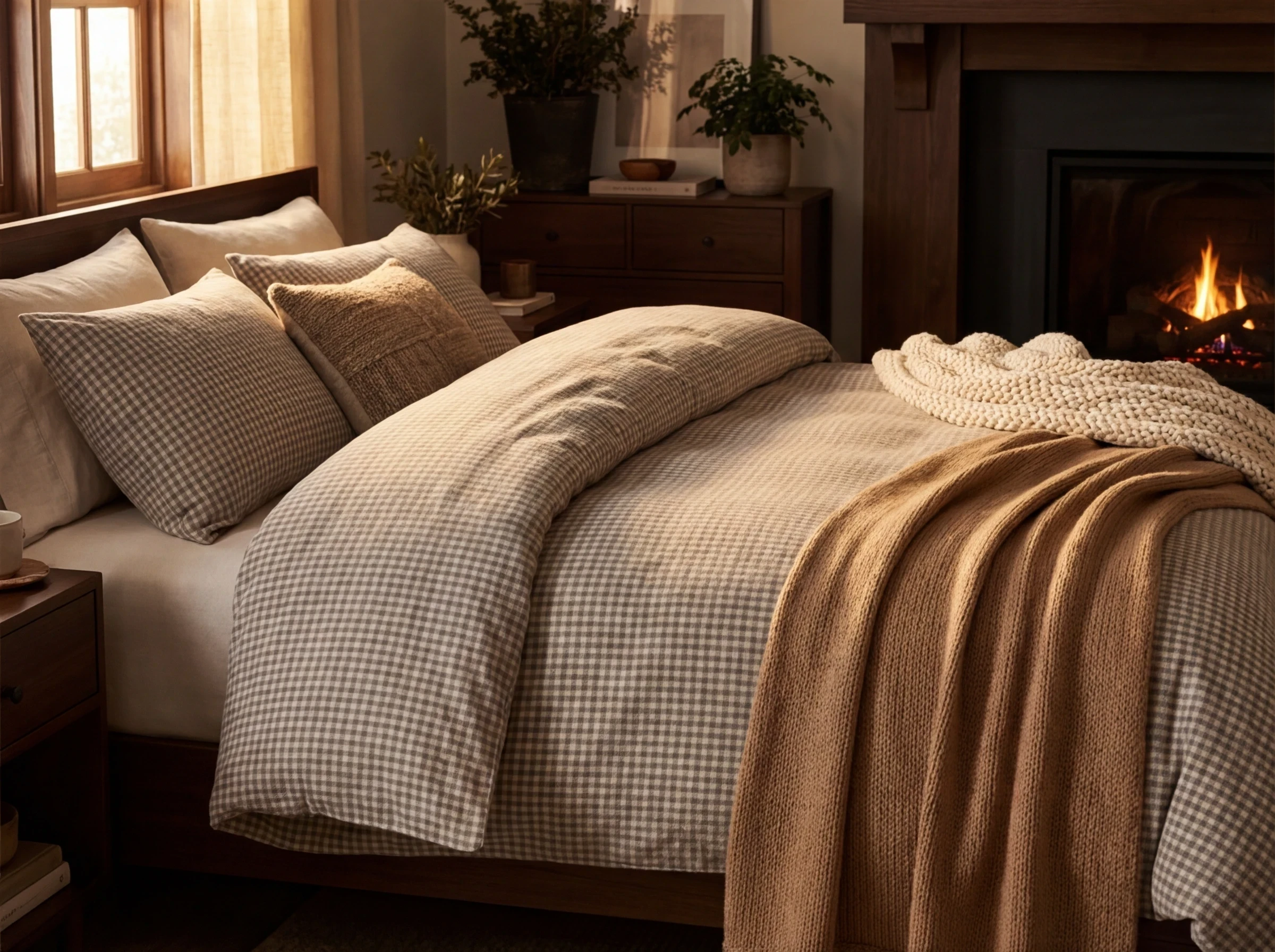 Le linge de lit en flanelle à carreaux pour une chambre cocooning