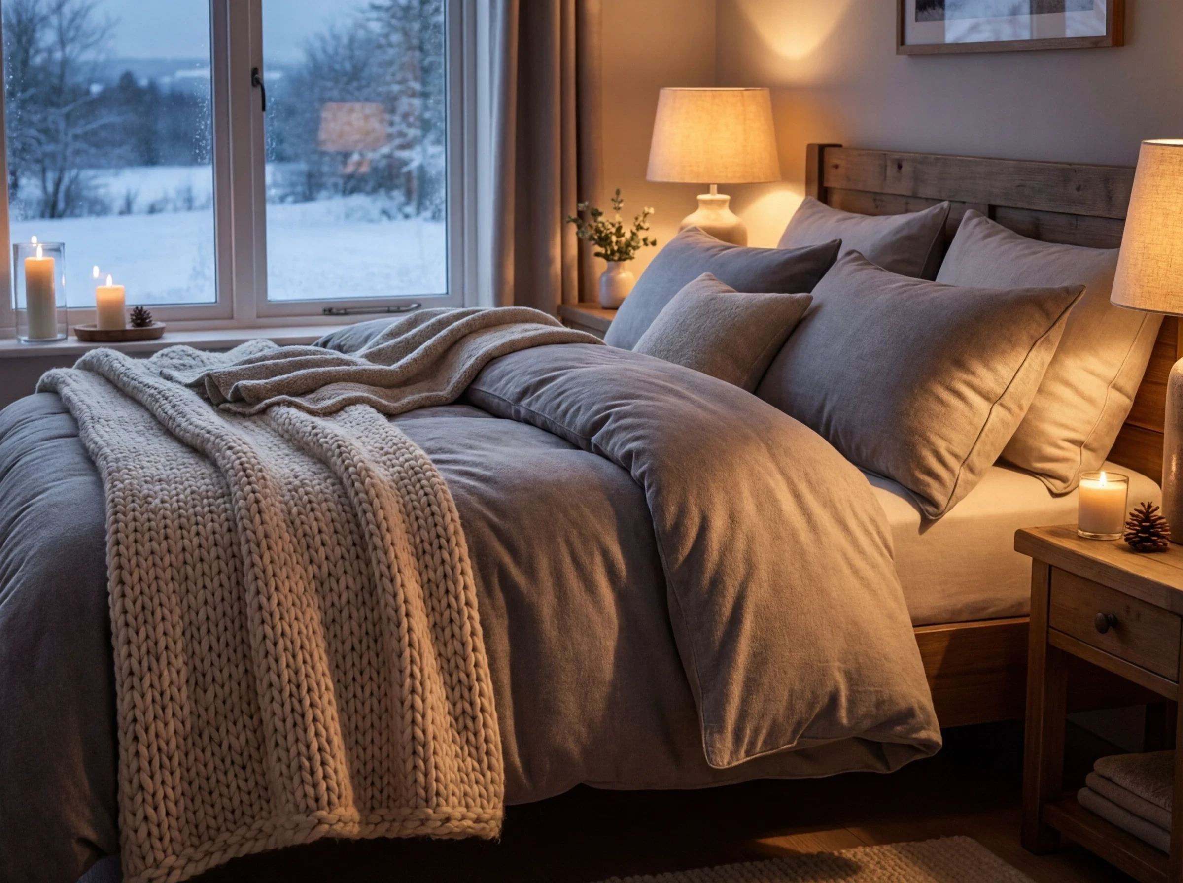La bougie fleur de coton et parure en flanelle de coton pour l'hiver