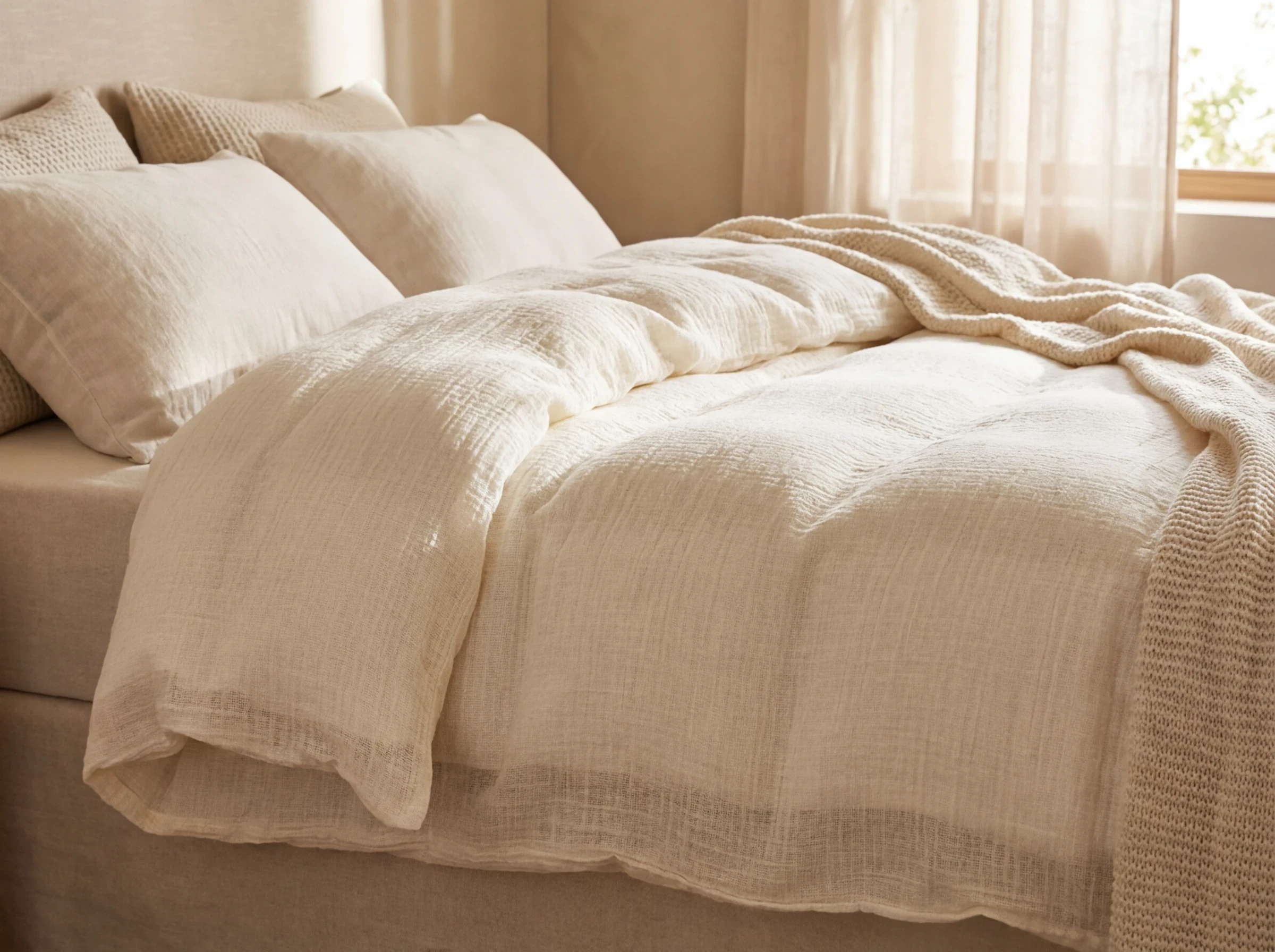 Linge de lit en lin lavé écru pour un parfum de chambre cocooning