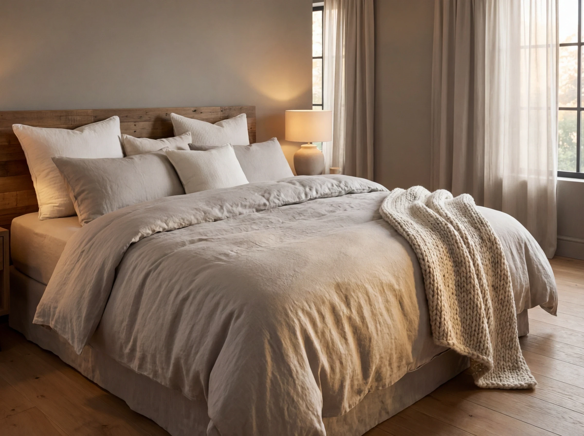 Le linge de lit en lin lavé gris : le parfum intégré à la chambre cocooning