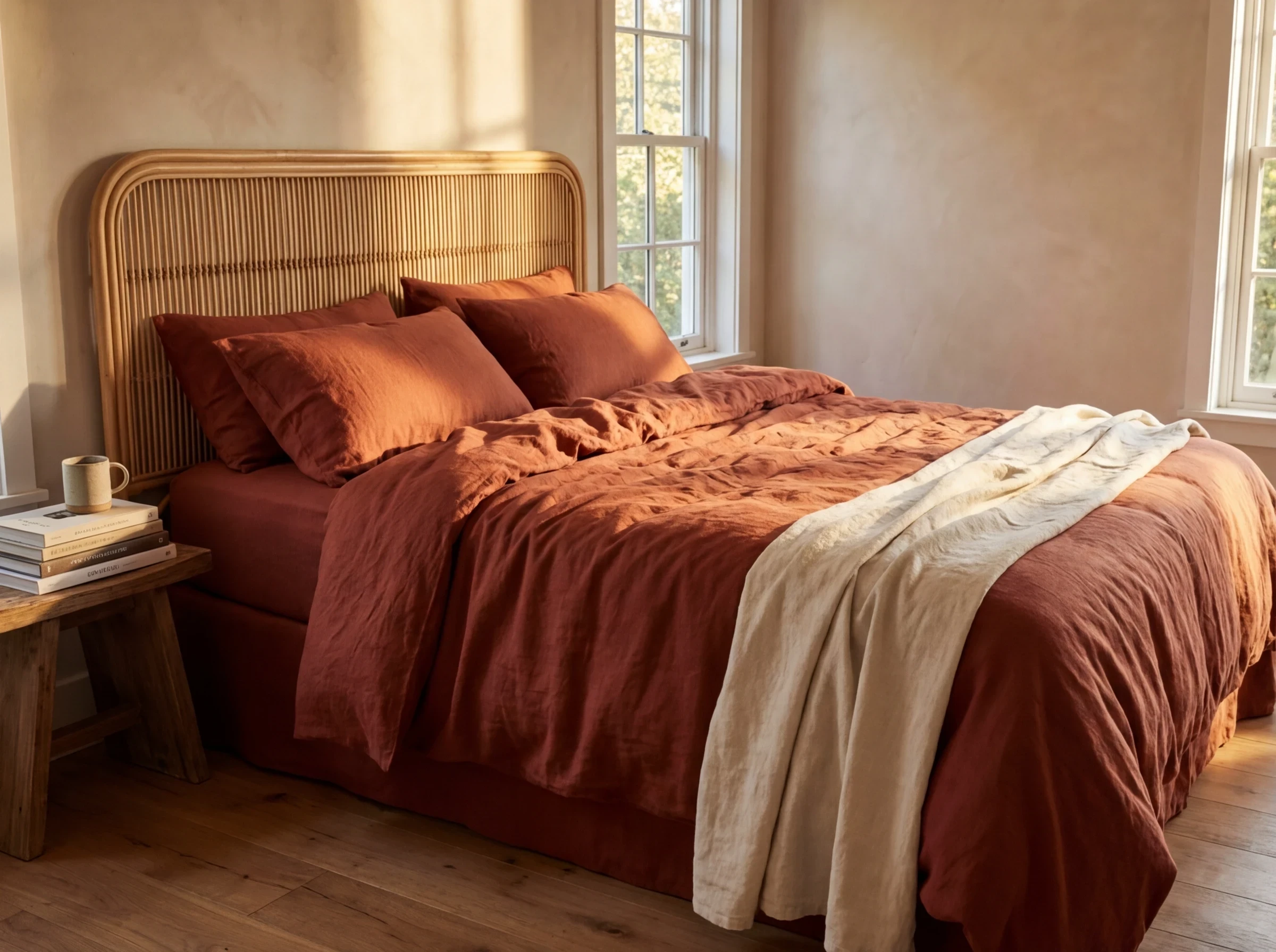 Le linge de lit en lin terracotta pour une chambre cocooning