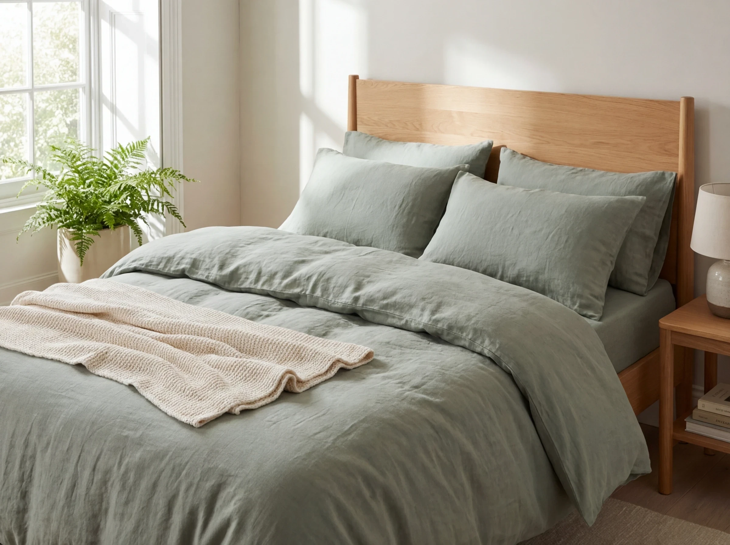 Le linge de lit en lin vert sauge pour une chambre cocooning