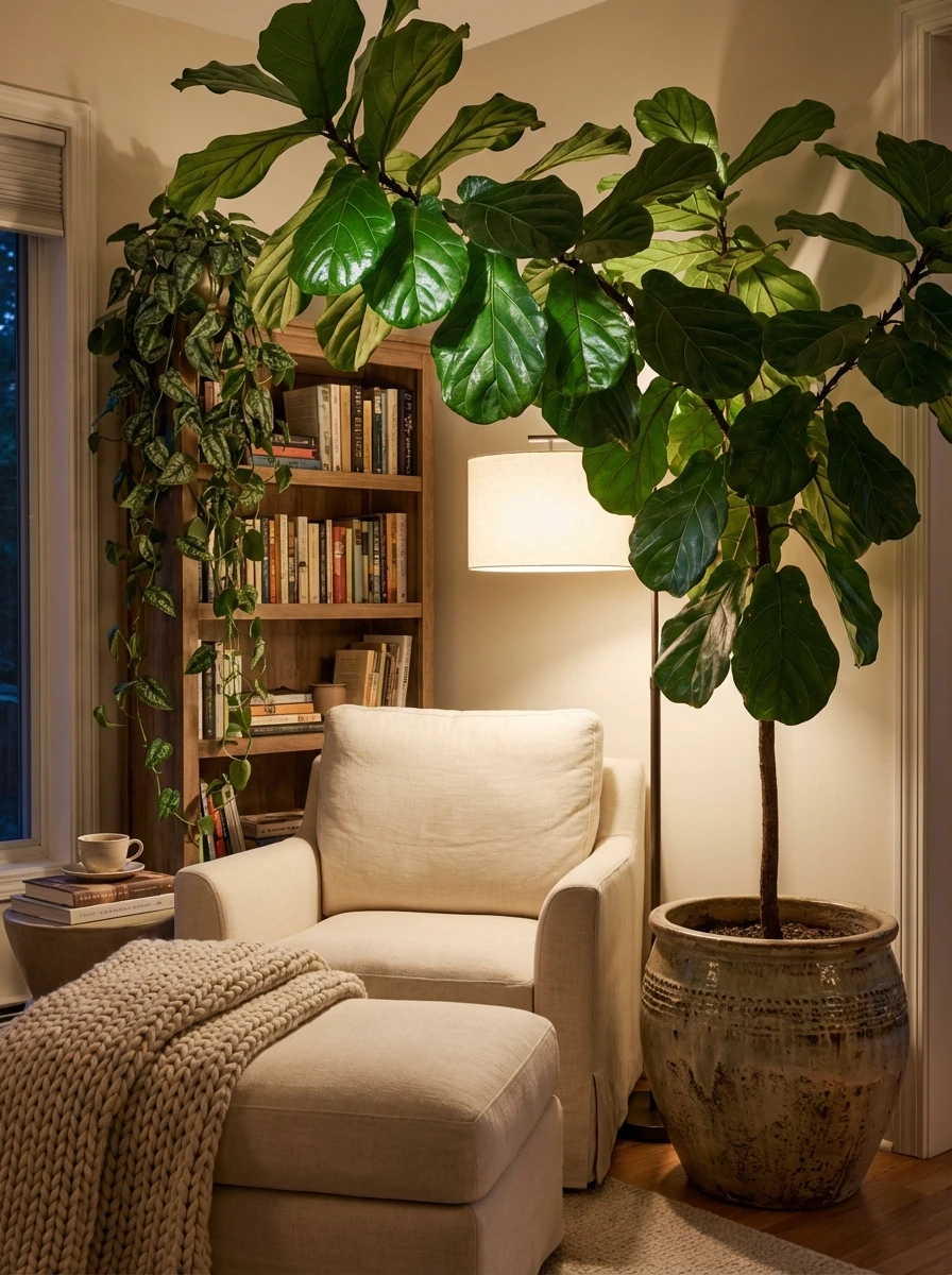 La plante dans le coin lecture : la nature comme témoin