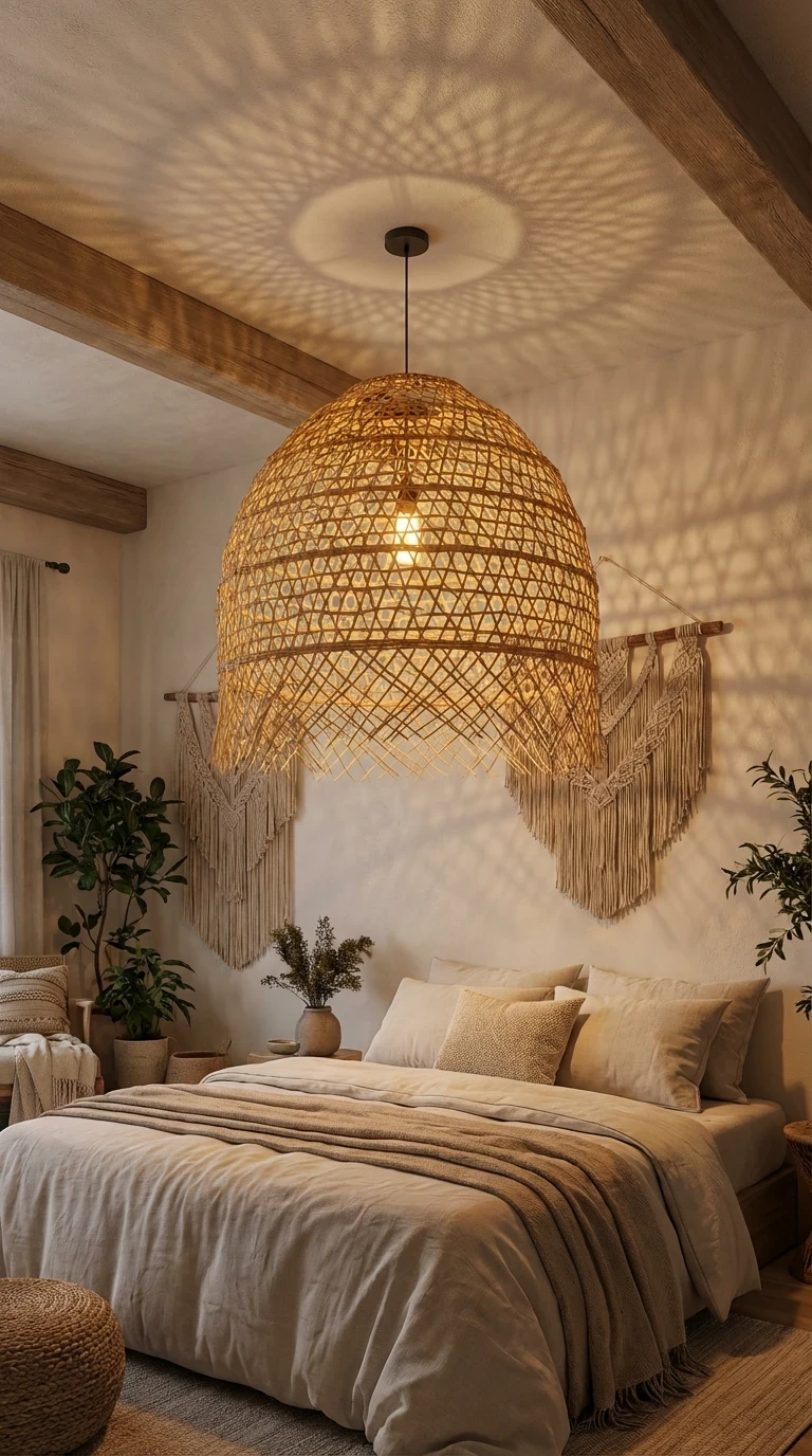 La suspension en raphia ou en bambou : la lumière