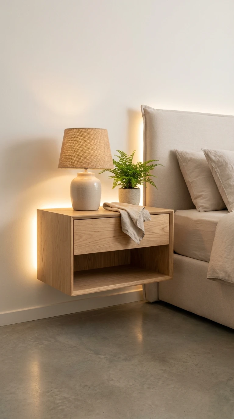 La table de chevet suspendue : l'élégance du vide