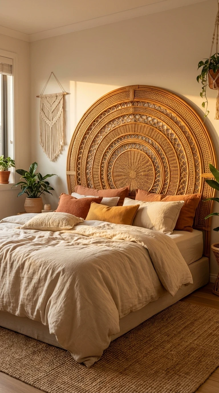 La tête de lit en rotin tressé