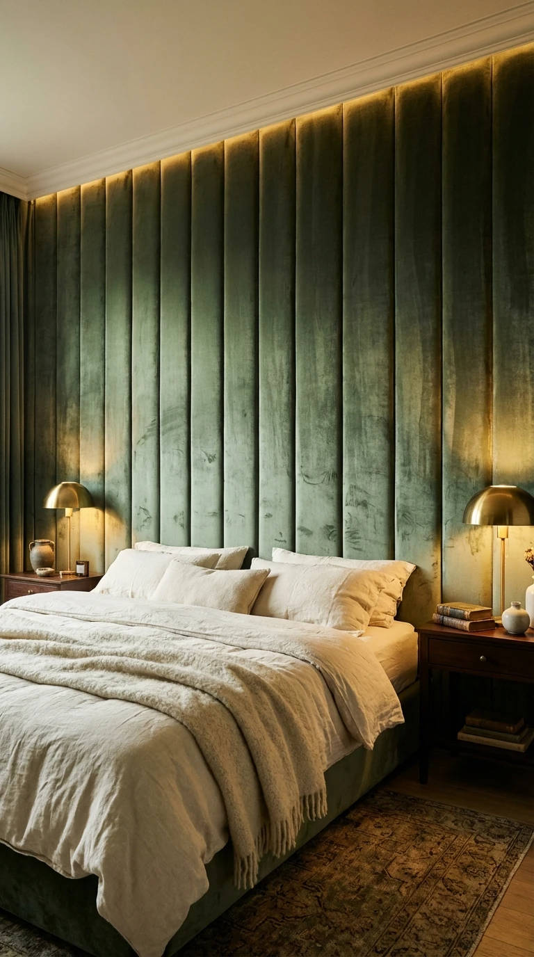La tête de lit rembourrée en velours : le luxe accessible
