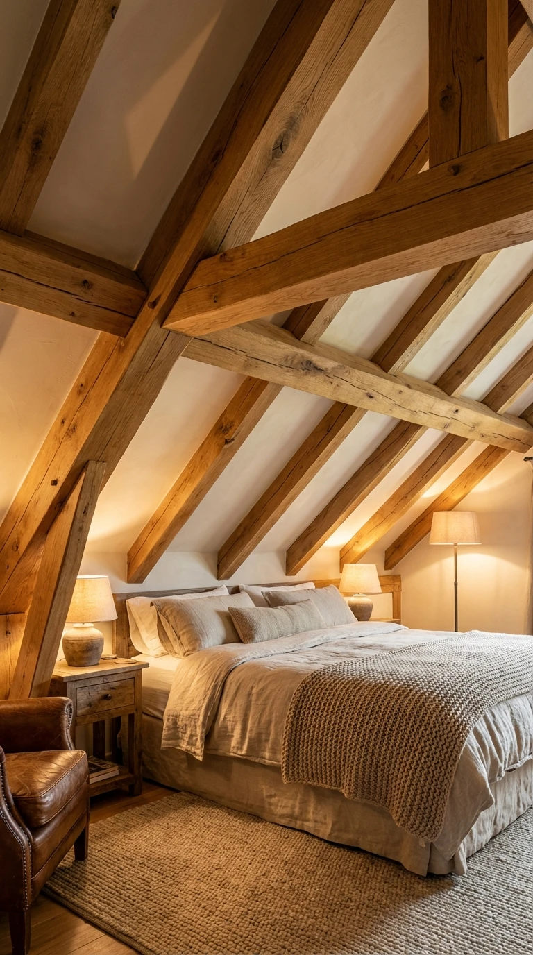 Poutres apparentes : le charme naturel d'une chambre sous les combles