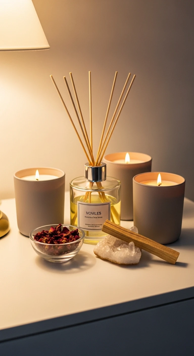 Ambiance olfactive : bougies et diffuseur de parfum pour la chambre