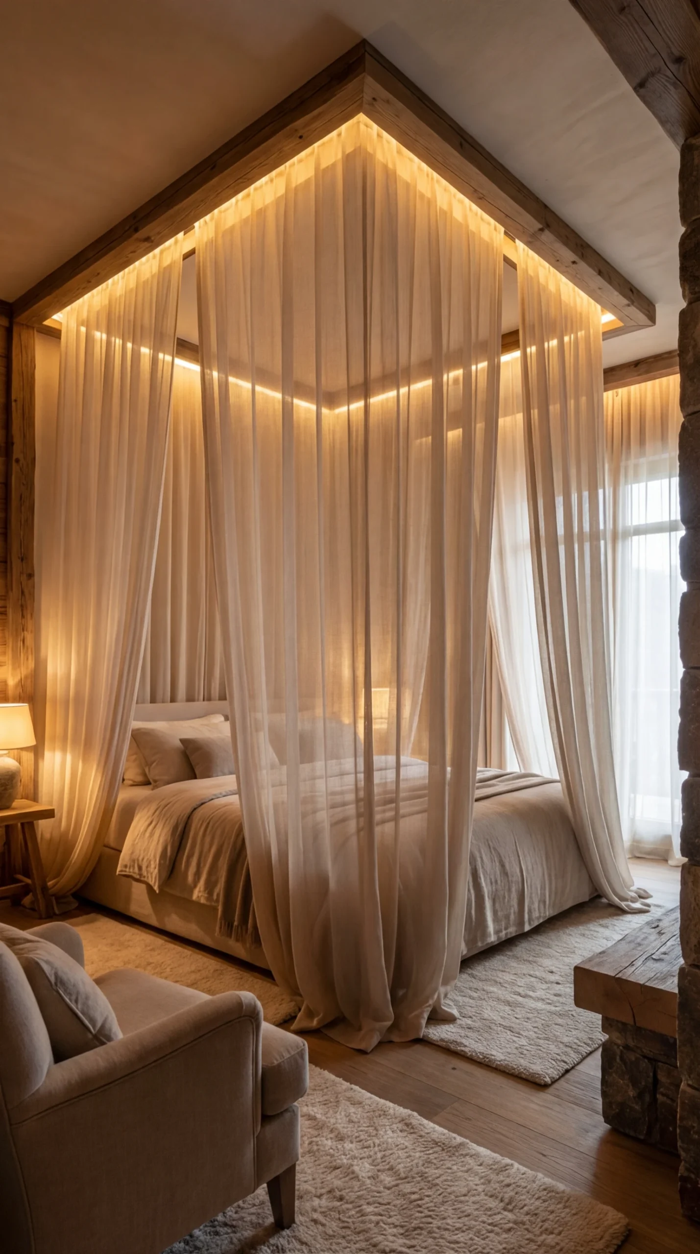 Décoration de lit à baldaquin pour une chambre cocooning parfumée