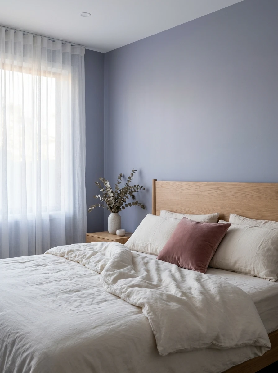 Chambre sereine : l'élégance du bleu-gris lavande
