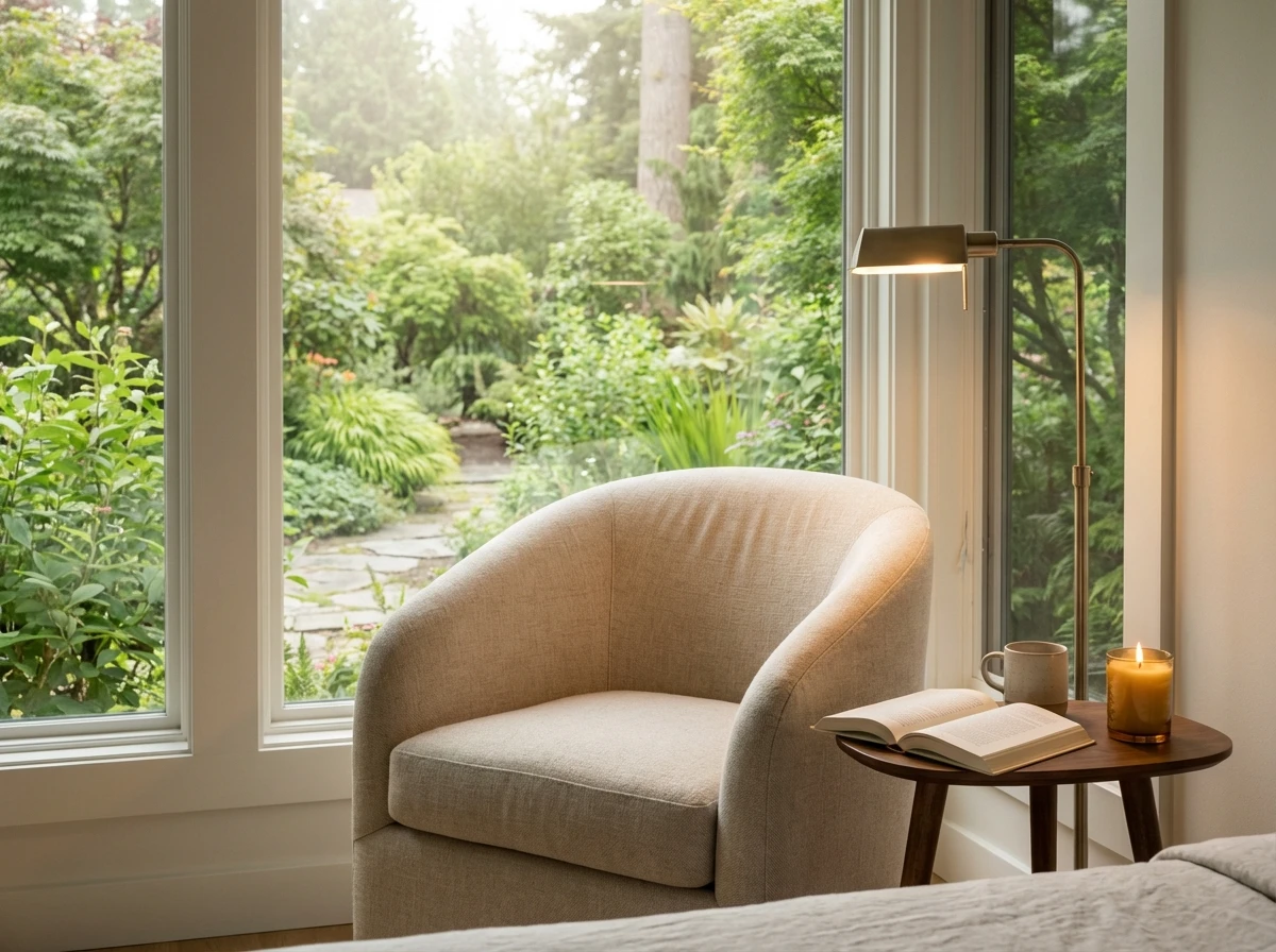 🛋️ Le coin lecture face au jardin : la contemplation quotidienne