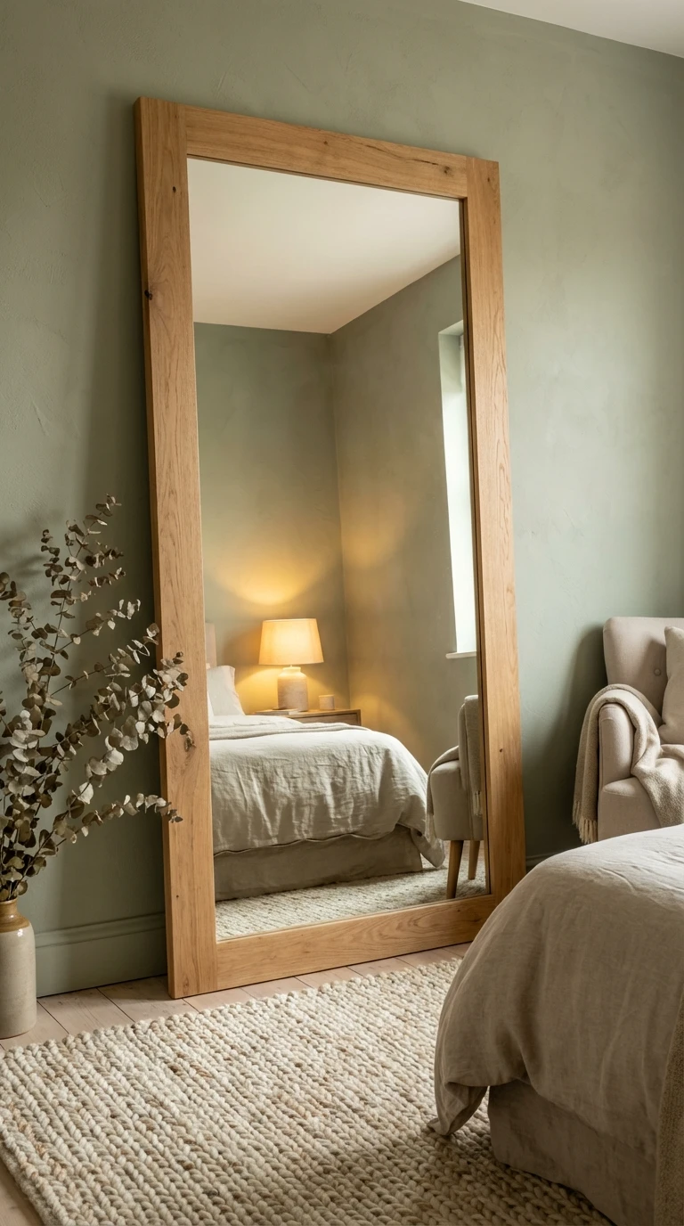 Grand miroir posé au sol en bois naturel