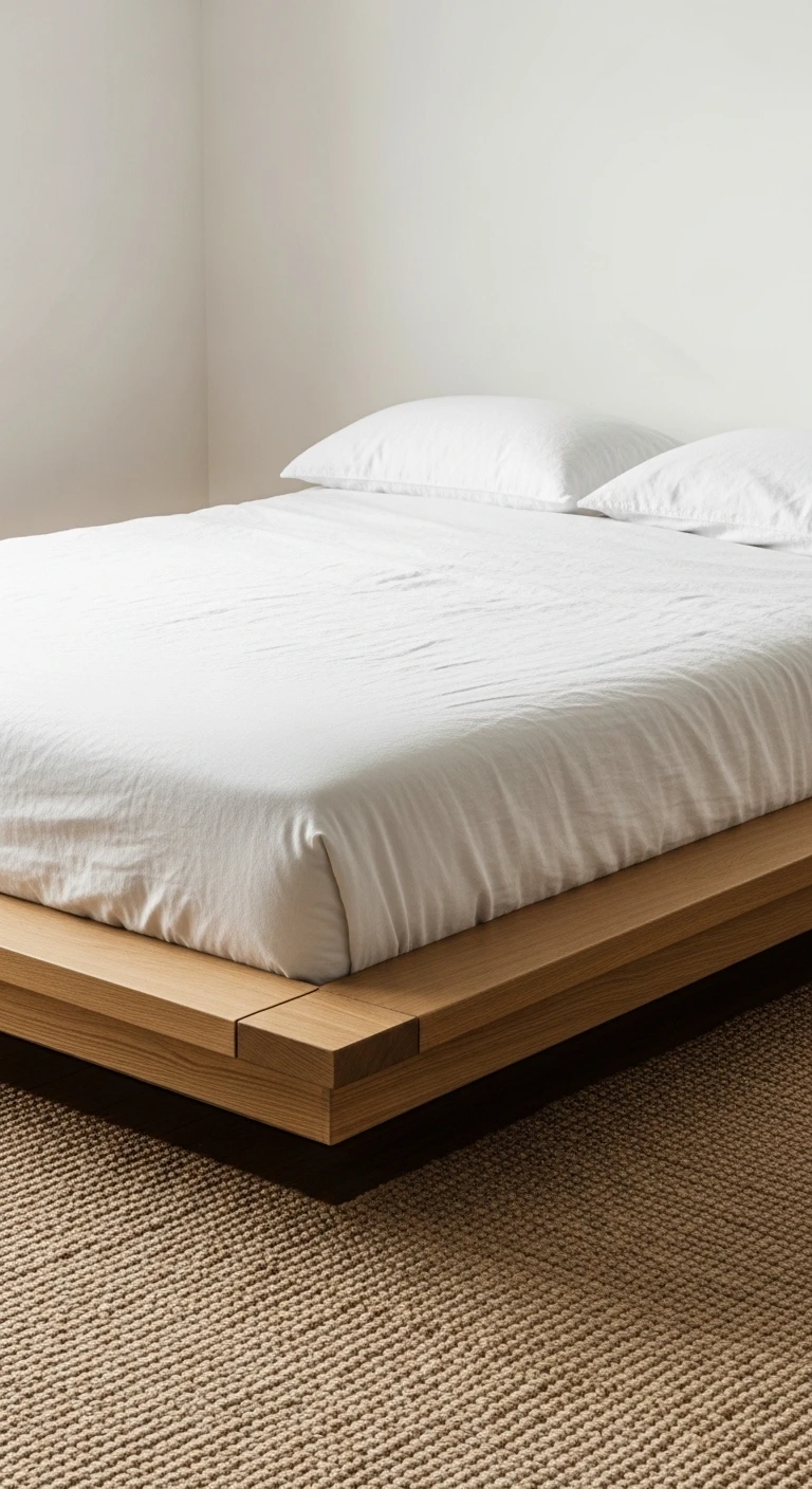 Lit bas en bois massif : design minimaliste et naturel