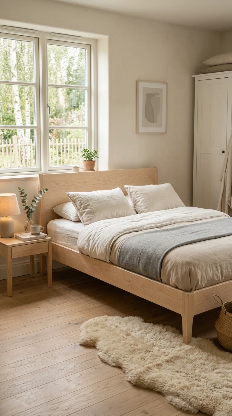 Le lit en bois clair aux lignes épurées : la pièce centrale