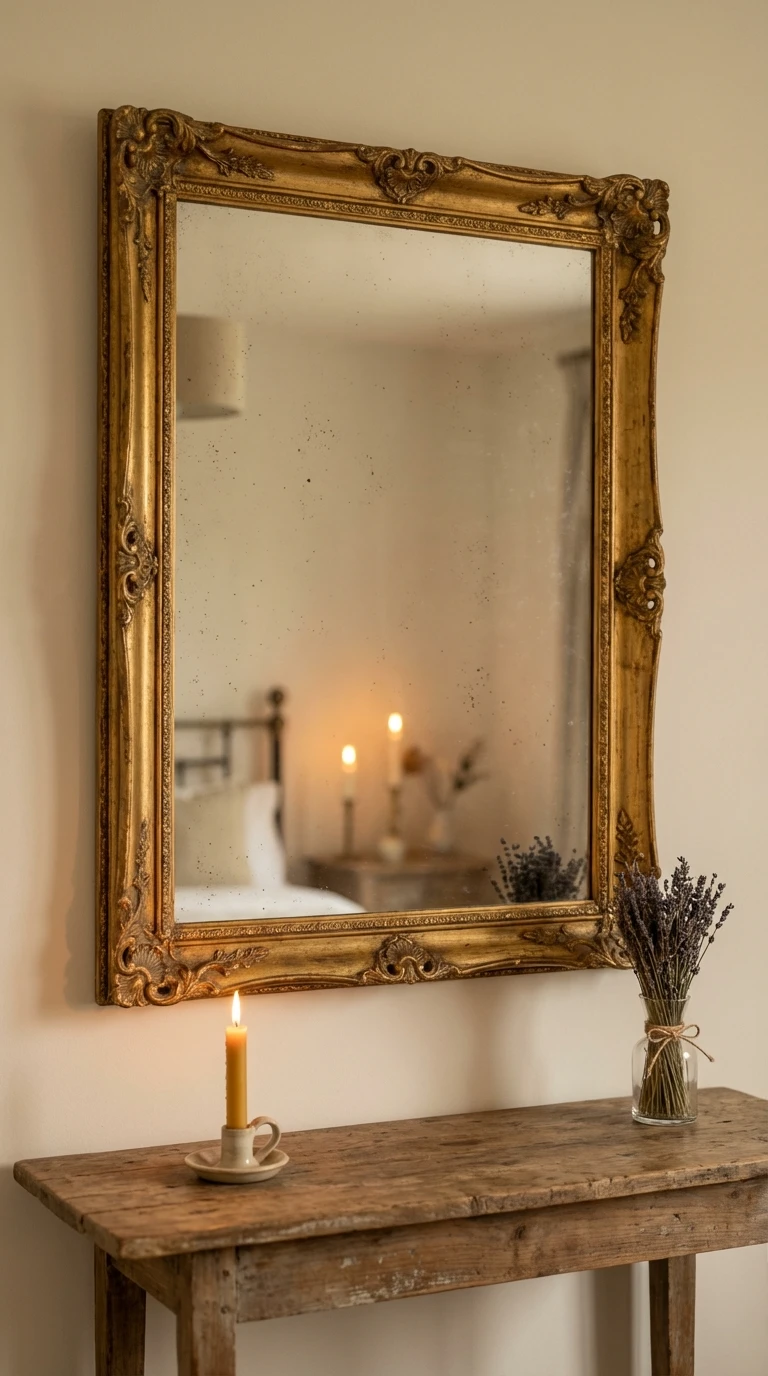 Miroir ancien doré chiné en brocante