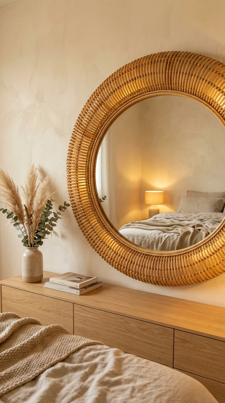 Le miroir en rotin ou en bois naturel : agrandir sans froideur