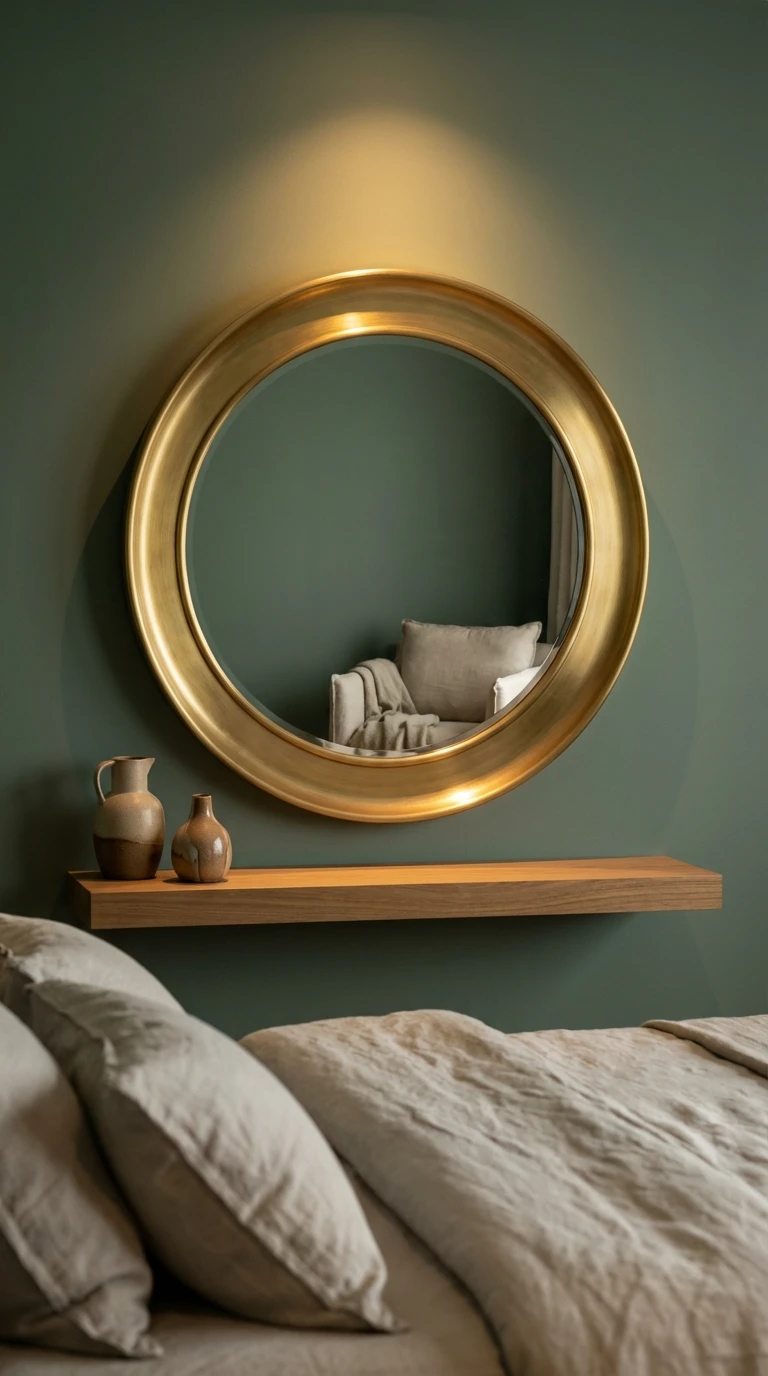 Miroir Mural Rond en Laiton Brossé