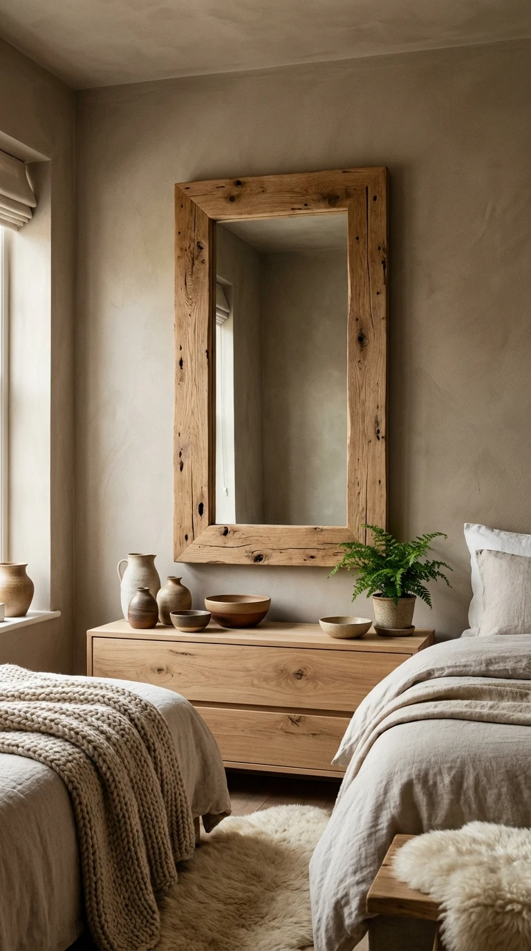 Miroir rectangulaire rustique en bois massif