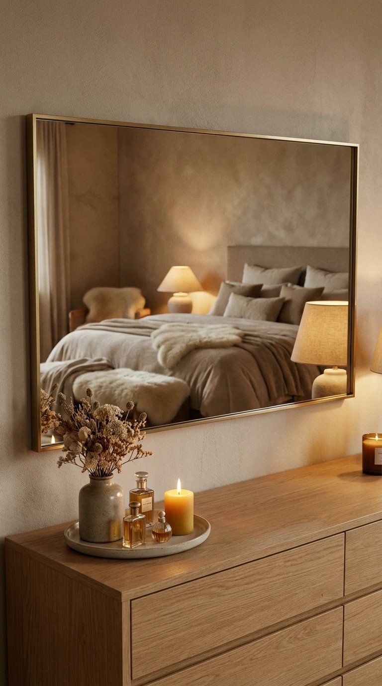 Miroir rectangulaire horizontal au-dessus d'une commode