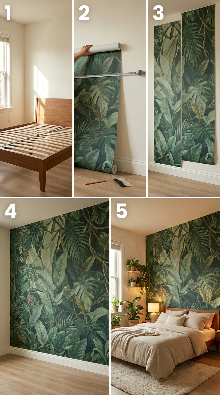 Poser un papier peint trompe-l'œil végétal dans une chambre