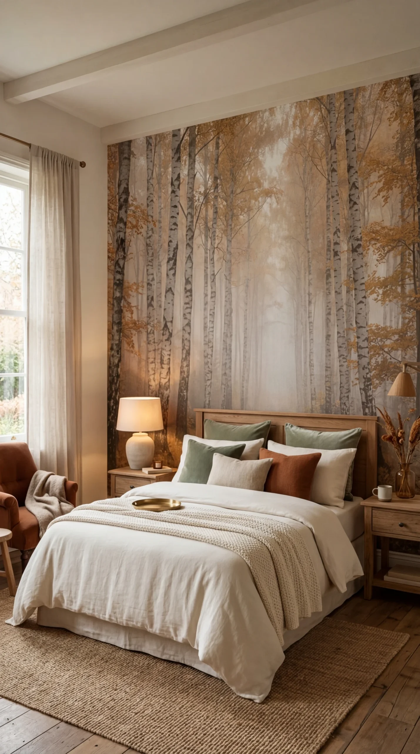 Papier peint panoramique décor de forêt automnale pour chambre