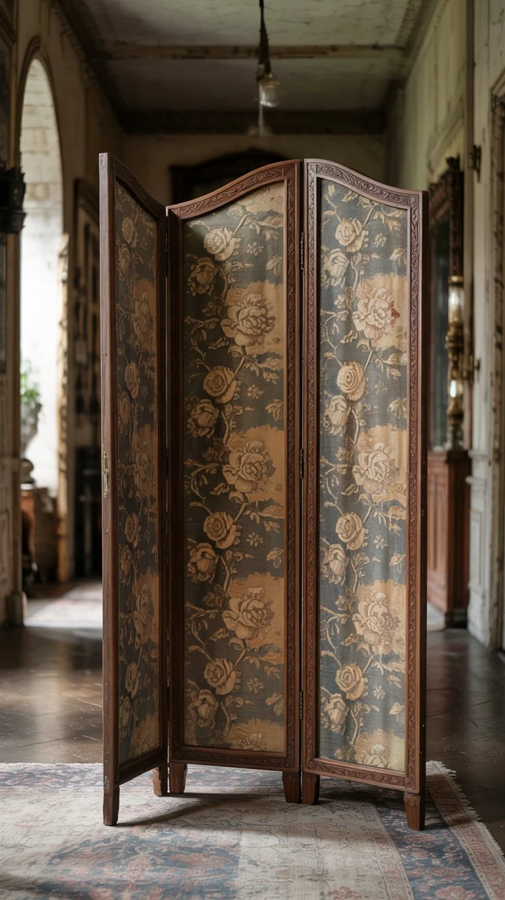 Le Paravent Ancien En Tissu Ou Bois