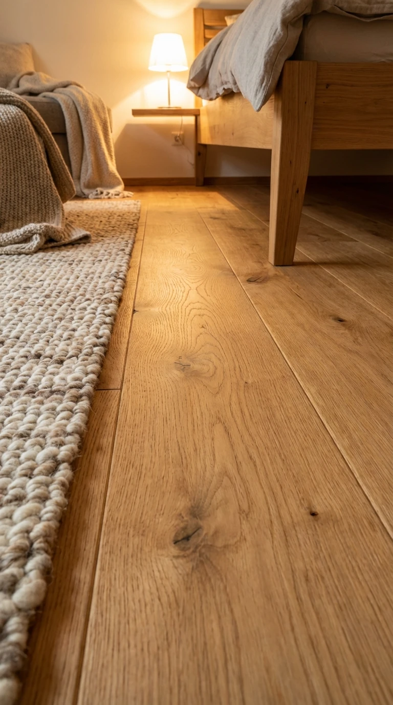 Parquet en chêne massif clair pour chambre chaleureuse