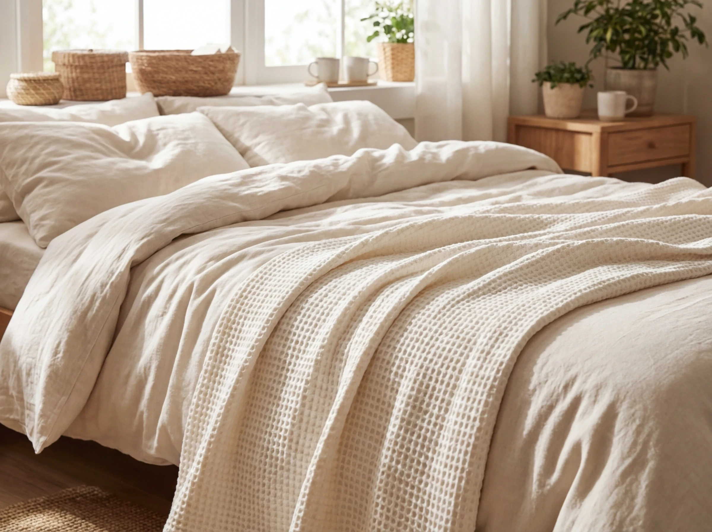 Le linge de lit et plaid en coton gaufré : le confort cocooning intégré à la chambre