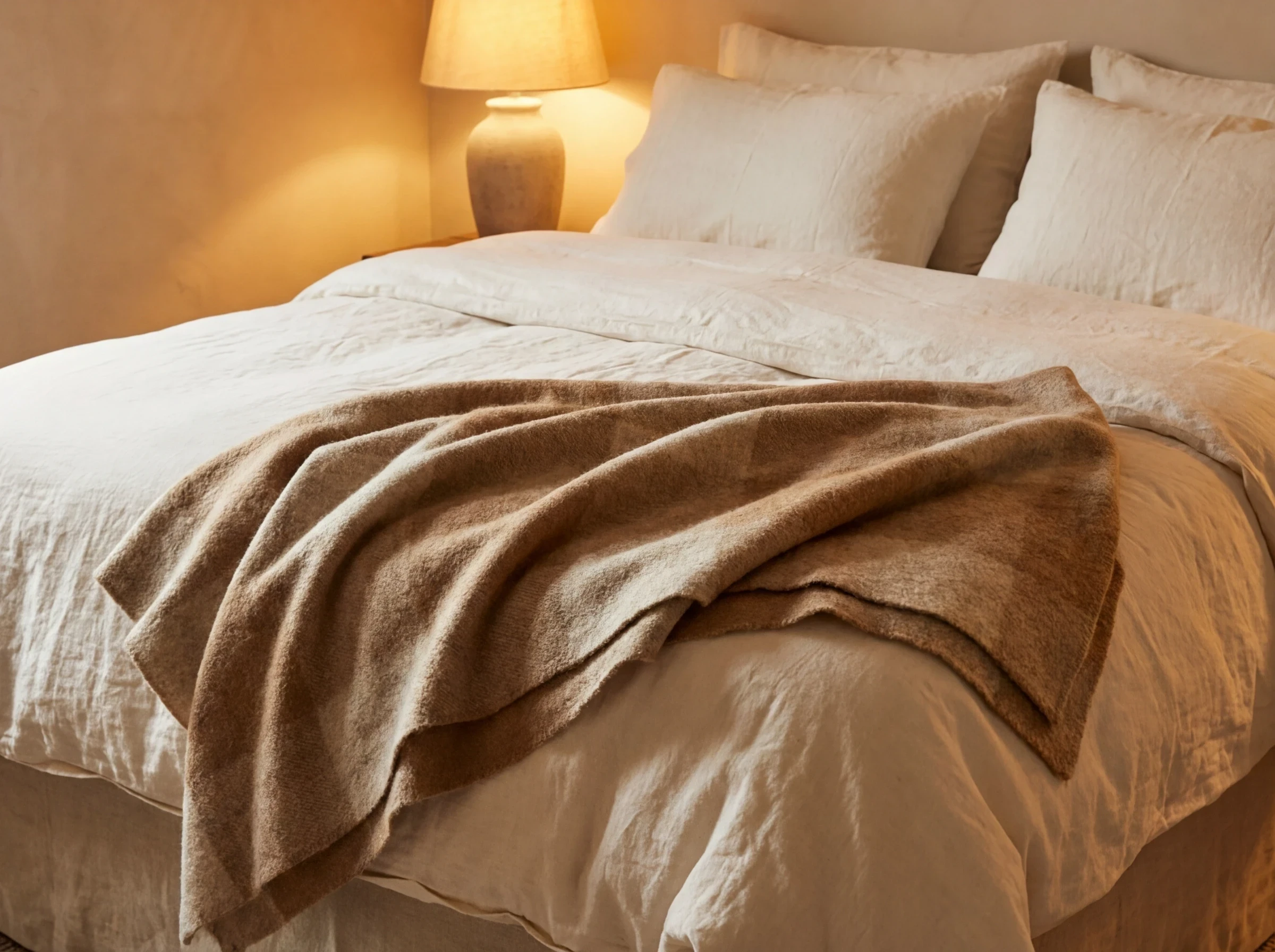 Le linge de lit et le plaid pour une chambre au parfum cocooning